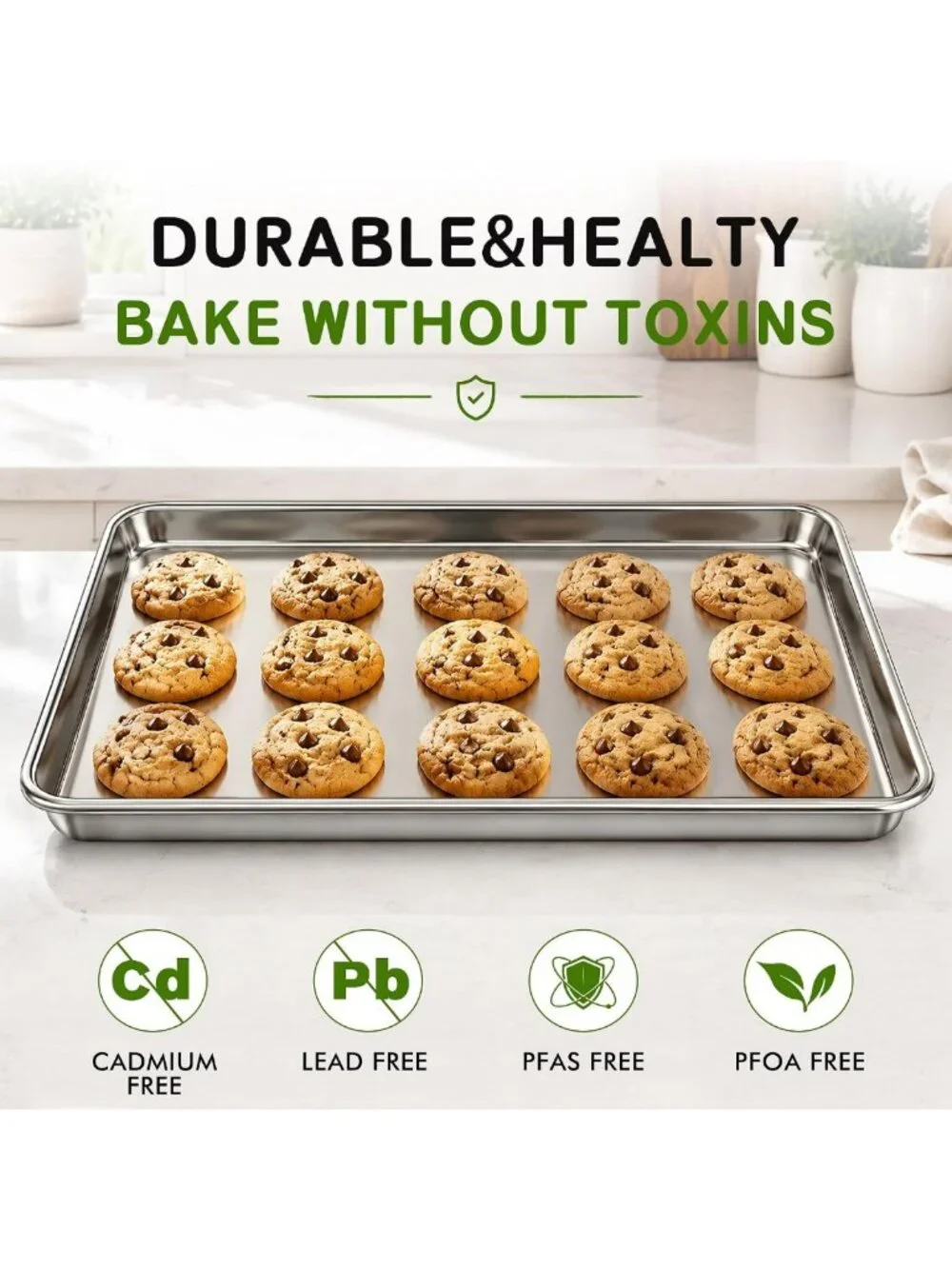 Stainless Steel Baking Sheet Pan Set of 2 - Nonstick, Heavy Duty, 18x13 Inch